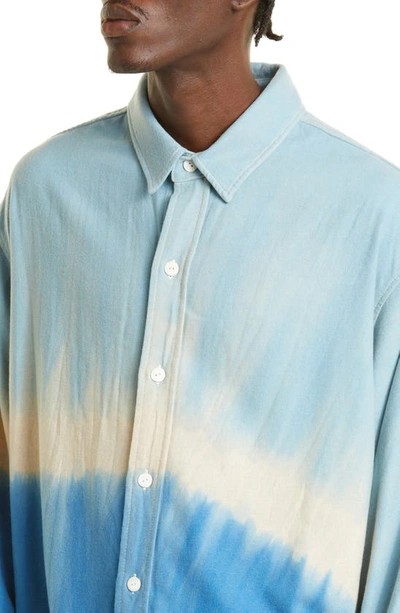 Shop The Elder Statesman Blot Oversize Tie Dye Button-up Shirt In Oatmeal/ Navy