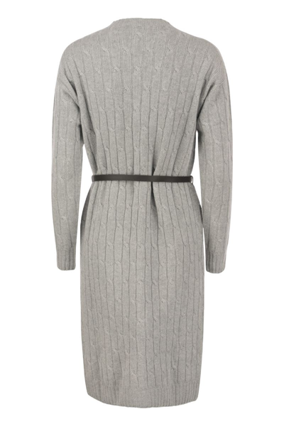Shop Peserico Plaited Tricot Dress In Grey