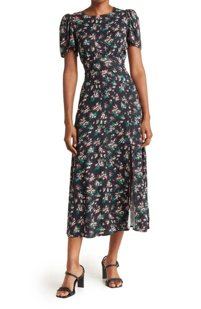Shop Afrm Jamie Print Open Back Short Sleeve Dress In Noir Wild Flower