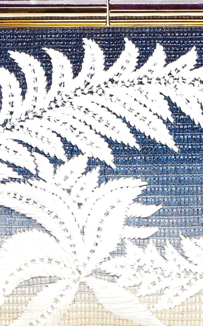Shop Oscar De La Renta Blue Saya Raffia Clutch With Floral Embroidery