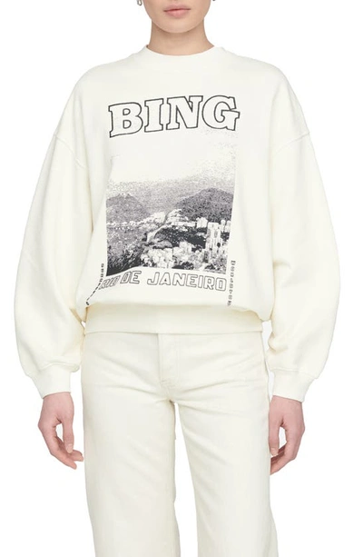 Shop Anine Bing Jaci Rio De Janeiro Organic Cotton Graphic Sweatshirt In Cream