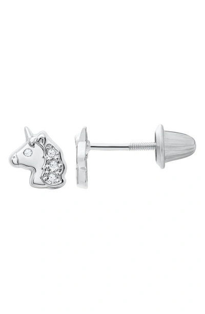 Mignonette Sterling Silver Unicorn Stud Earrings In Silver