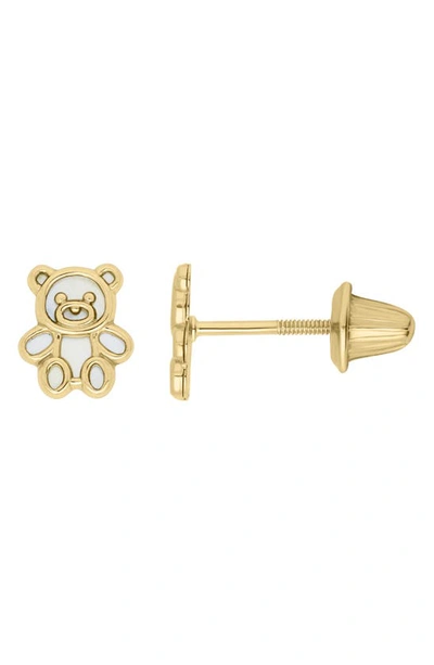 Mignonette 14k Gold Teddy Bear Stud Earrings In Gold