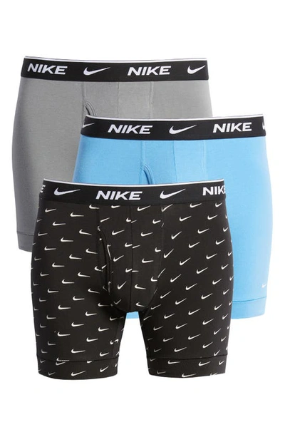 Shop Nike Dri-fit Essential Assorted 3-pack Stretch Cotton Boxer Briefs In Swoosh Print