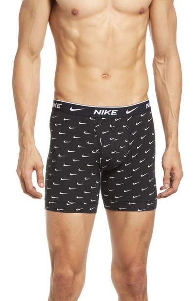 Shop Nike Dri-fit Essential Assorted 3-pack Stretch Cotton Boxer Briefs In Swoosh Print