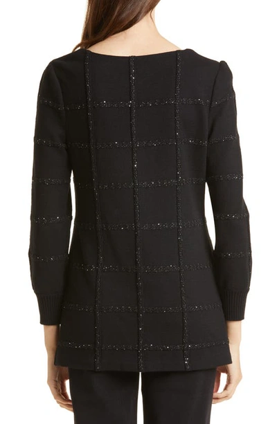 Misook Sequin Grid Sweater In Black