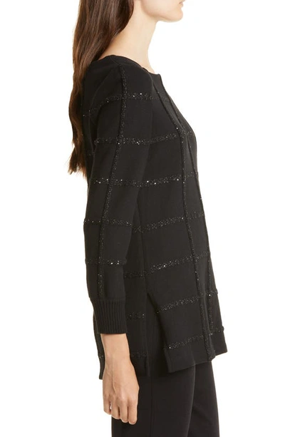 Misook Sequin Grid Sweater In Black