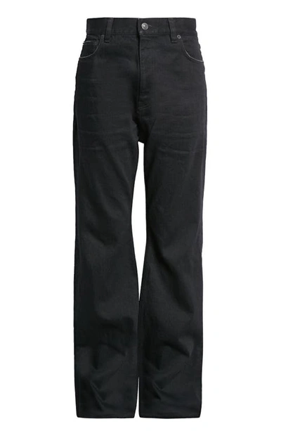 Shop Balenciaga Distressed Cotton Drill Flare Leg Pants In Rubber Black W