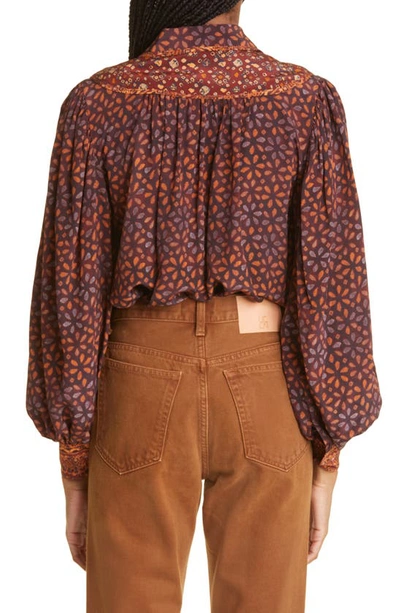 Shop Ulla Johnson Aninda Mix Print Long Sleeve Silk Blouse In Agate