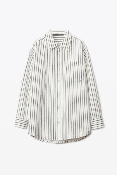 Shop Alexander Wang Shirt Jacket In Striped Denim In Snow White/blue