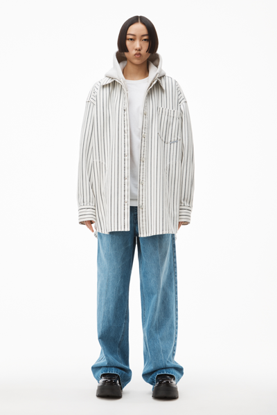 Shop Alexander Wang Shirt Jacket In Striped Denim In Snow White/blue