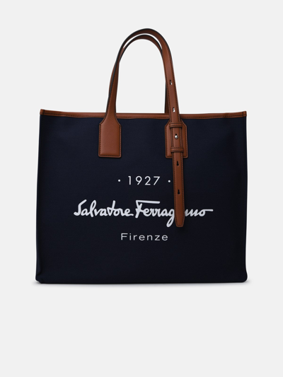Shop Ferragamo Blue Fabric 1927 Signature Bag
