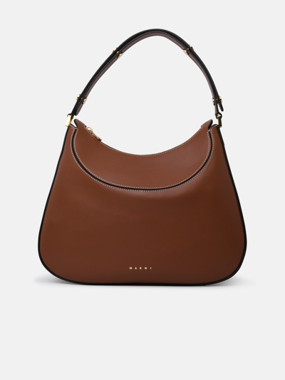 Shop Marni Large Brown Leather Milano Bag