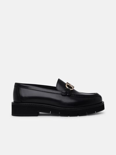 Shop Ferragamo Black Calf Leather Gancini Loafers