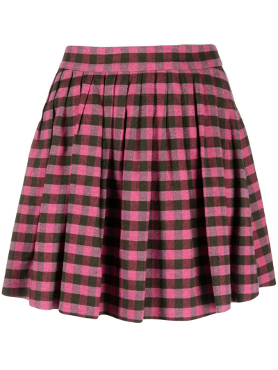 Shop Kenzo High-waisted Check-pattern Skirt In Pink & Purple