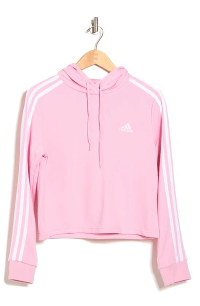 Shop Adidas Originals Essentials 3-stripes Cropped Hoodie In True Pink/ White