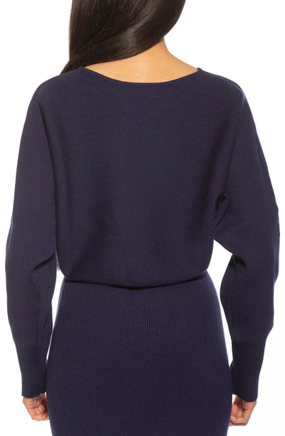 Shop Alexia Admor Ribbed Knit Dolman Sleeve Top In Navy