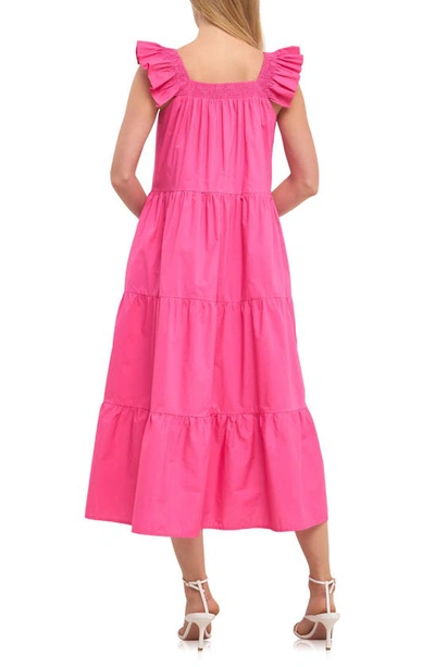 English Factory Ruffle Detail Midi Dress In Fuchsia