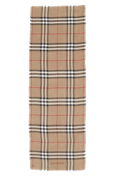 Shop Burberry Giant Check Silk & Wool Gauze Scarf In Archive Beige/ Birch Brown