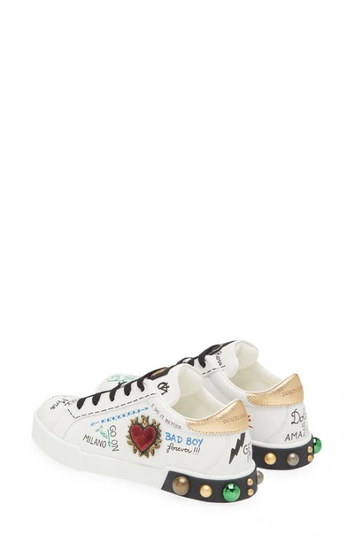 Shop Dolce & Gabbana Kids' Portofino Dg King Lace-up Low Top Sneaker In 8i049 White/ Dark Gold