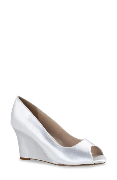 Shop Touch Ups Nicole Peep Toe Wedge Pump In White Satin