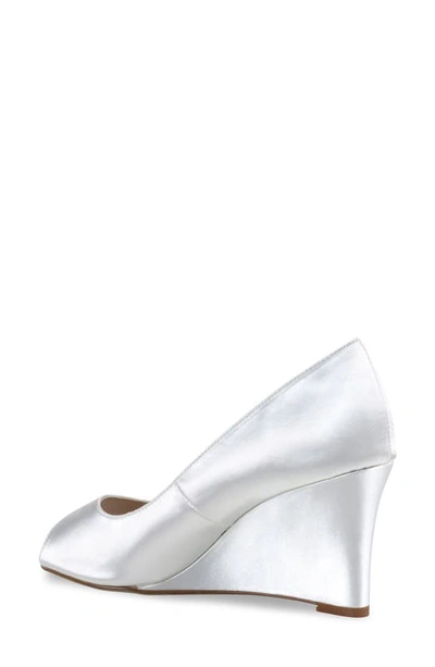 Touch Ups Nicole Peep Toe Wedge Pump In White Satin