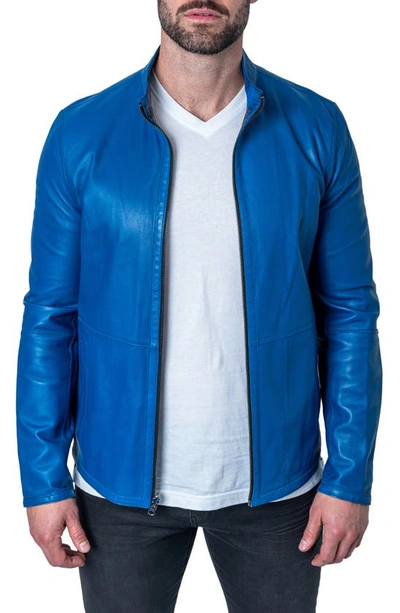 Shop Maceoo Lab Blue Reversible Leather Jacket