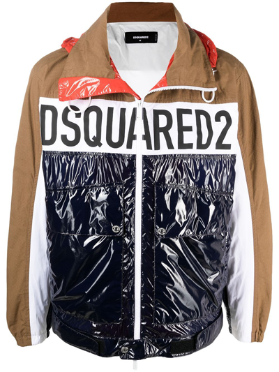 Shop Dsquared2 Logo-print Colour-block Windbreaker Brown In Black