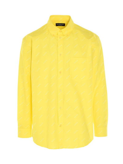 Shop Balenciaga Logo Printed Shirt Yellow In Black