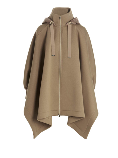 Herno Lady Scuba Camel Hooded Jersey Poncho | ModeSens