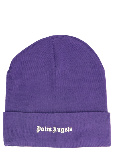 Shop Palm Angels Classic Logo Beanie In Purple