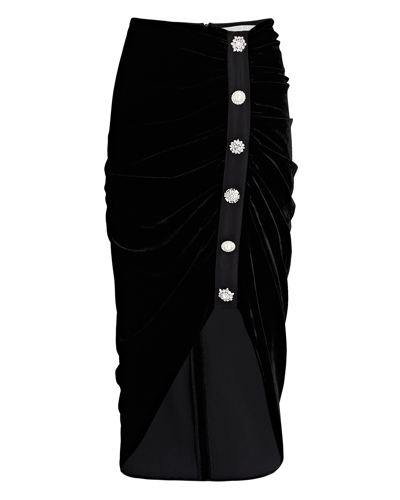 Shop Veronica Beard Navita Crystal-embellished Velvet Midi Skirt In Black