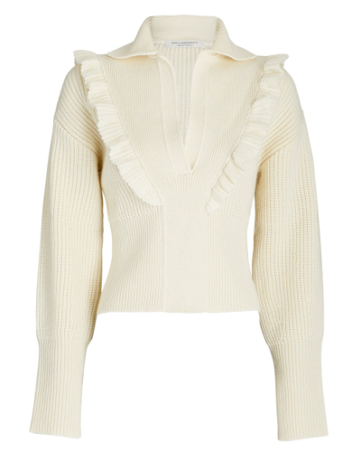 Shop Philosophy Di Lorenzo Serafini Ruffled Ribbed Wool Sweater In Ivory