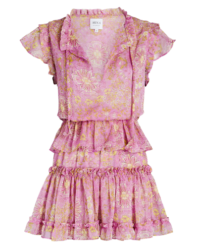 Shop Misa Lilian Ruffled Chiffon Mini Dress In Multi