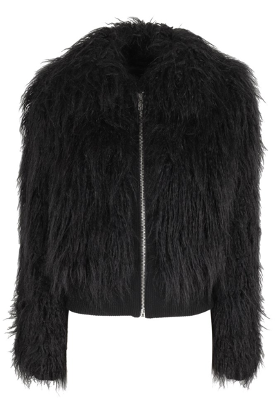 Shop Boutique Moschino Faux Fur Zip In Black