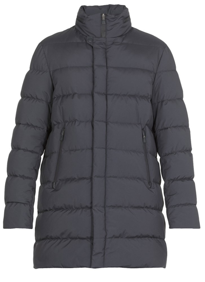 Shop Herno High Neck Quilted Long Down Jacket In Navy