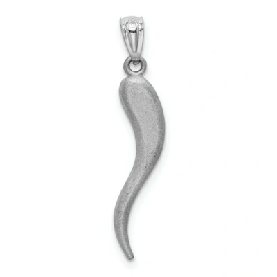 Pre-owned Goldia 14k White Gold Diamond Cut Italian Horn Good Luck Charm Pendant For Necklace