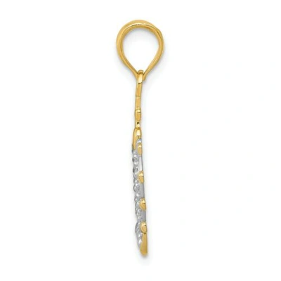 Pre-owned Accessories & Jewelry 14k Yellow Gold & Rhodium Polished Fleur De Lis Fancy Crown Pendant For Necklace