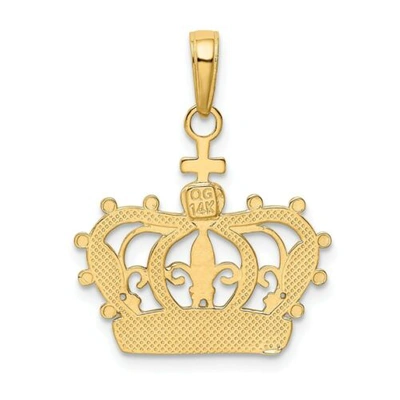 Pre-owned Accessories & Jewelry 14k Yellow Gold & Rhodium Polished Fleur De Lis Fancy Crown Pendant For Necklace