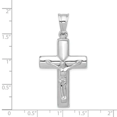 Pre-owned Goldia 14k White Gold Solid Polished Reversible Hollow Crucifix/cross Pendant