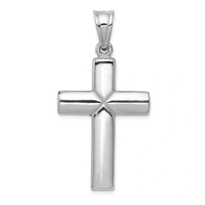 Pre-owned Goldia 14k White Gold Solid Polished Reversible Hollow Crucifix/cross Pendant