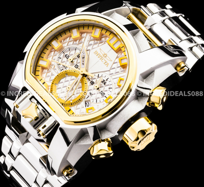 Pre-owned Men Bolt Zeus Magnum Chronograph 18k Gold Silver Gmt High Polish  Watch