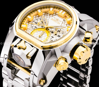 Pre-owned Invicta Men Bolt Zeus Magnum Chronograph 18k Gold Silver