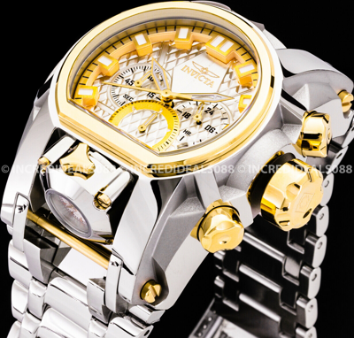 Pre-owned Invicta Men Bolt Zeus Magnum Chronograph 18k Gold Silver