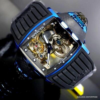 Pre-owned Invicta Vintage Ghost Bridge Automatic Skeletonized Blue Clear 68mm Watch