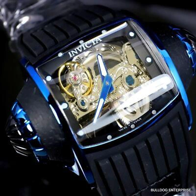 Pre-owned Invicta Vintage Ghost Bridge Automatic Skeletonized Blue Clear 68mm Watch