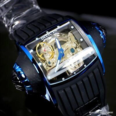 Pre-owned Invicta Vintage Ghost Bridge Automatic Skeletonized Blue Clear 68mm Watch