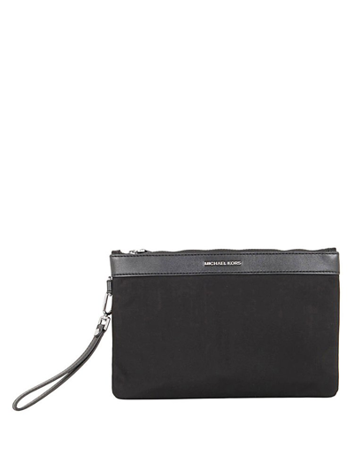 Shop Michael Kors Logo Detailed Zipped Clutch Bag In Black