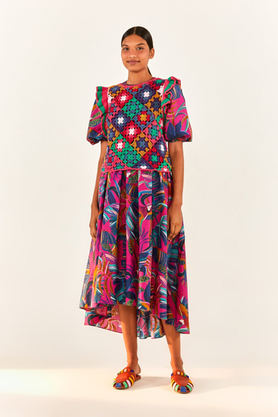 Farm Rio Crochet Square Vest In Red Multi