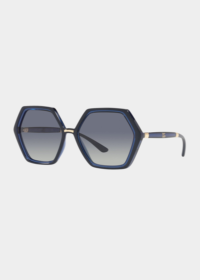 Shop Dolce & Gabbana Hexagon Acetate Sunglasses In Chev Trans Blu